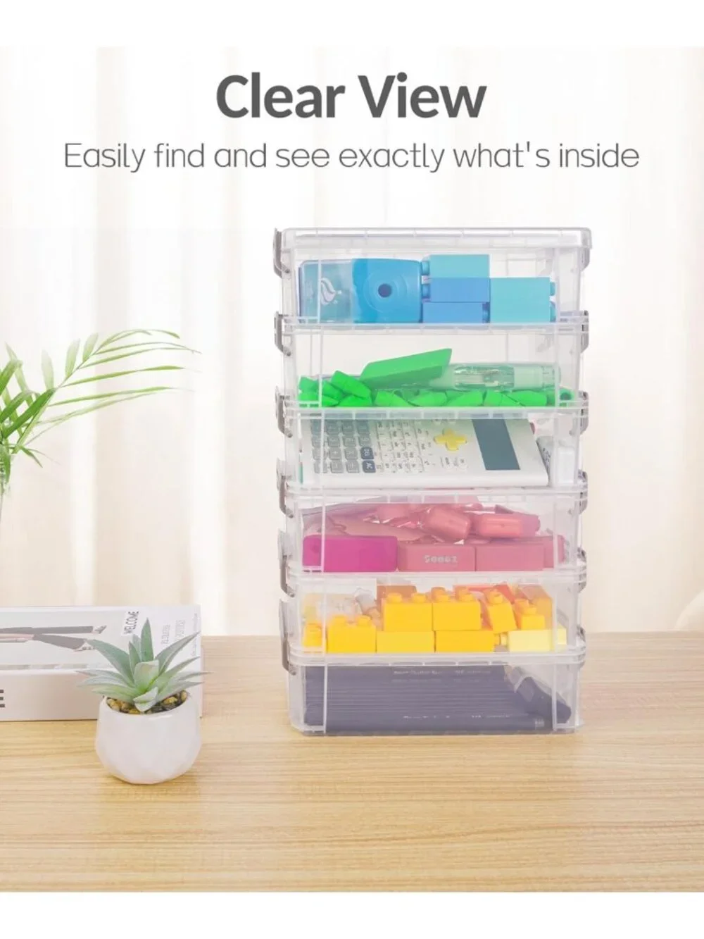 Extra Large Clear Pencil Case - Stackable Storage Box for Art Supplies & School